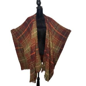 Woolrich Boucle Plaid Cape Shawl‎ Wrap Blanket Open Front One Size Cozy BOHO